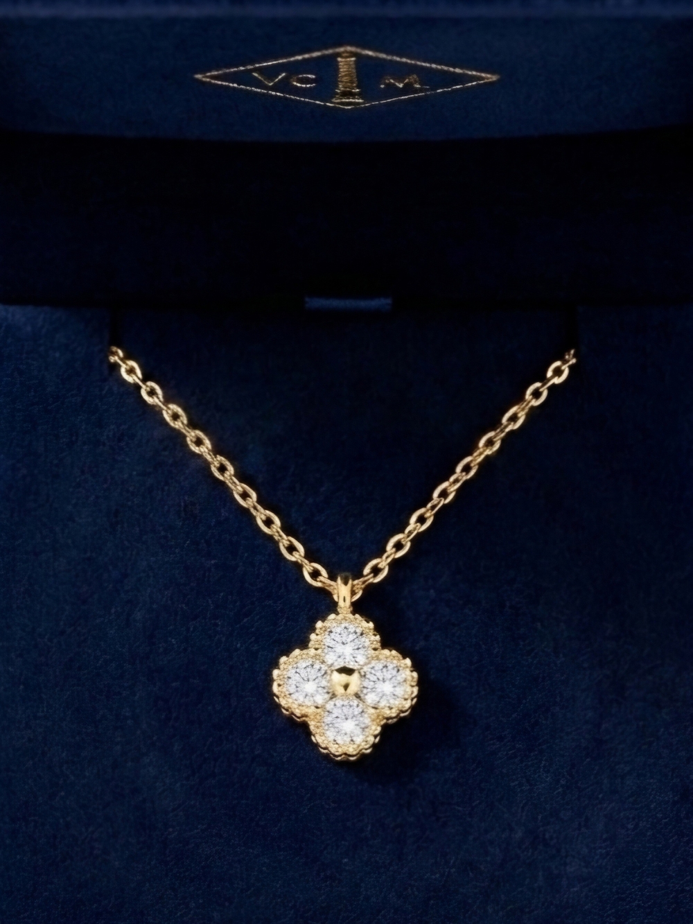 Moissanite Gold Clover Pendant Necklace